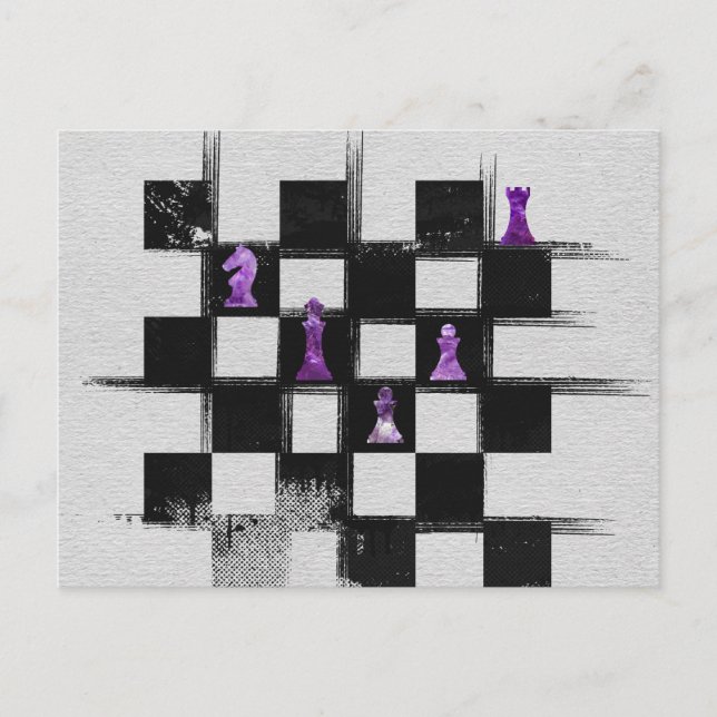 Chessboard and Amethyst  Chess Pieces composition Postcard (Front)