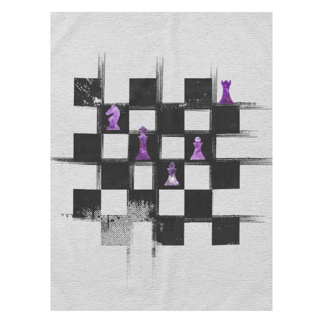 Chessboard and Amethyst  Chess Pieces composition Tablecloth (Front)