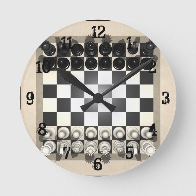 Chessboard and Chess Pieces: Wall Clock (Front)