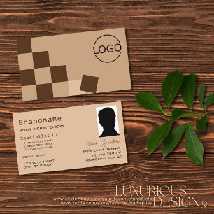 Chessboard Beige and Brown with Logo & Photo Cool Business Card