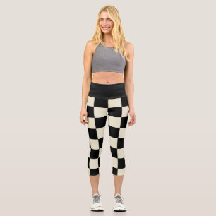 Chessboard Black Waist lecapcn Capri Leggings