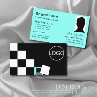 Chessboard Black White Teal with Logo and Photo