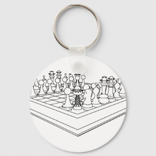 Chessboard & Chess Pieces: Key Ring