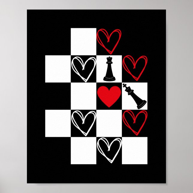 Chessboard Heart Valentines Day B&W Poster (Front)