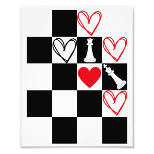 Chessboard Heart Valentines Day Black&White Photo Print