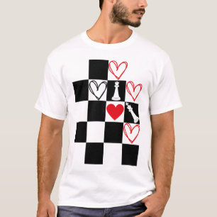 Chessboard Heart Valentines Day Black&White T-Shirt