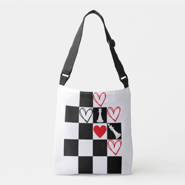 Chessboard Heart Valentines Day Black&White Tote B (Front)