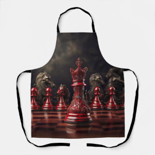 Chessboard Scene Featuring Ornate Red King Apron