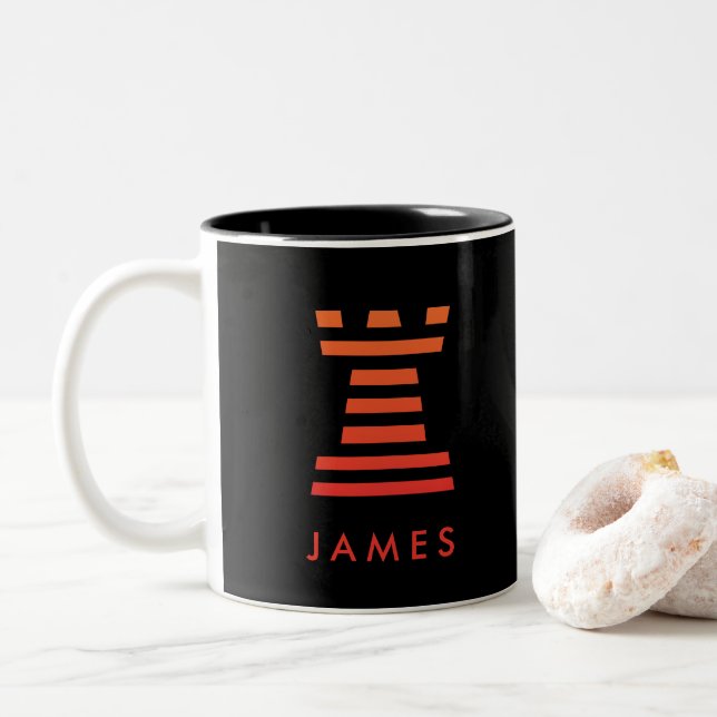 ChessME Two-Tone Black Mug Chess Rook Add Name (With Donut)