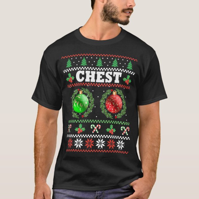 Chest Nuts Christmas T  Ugly Matching Couple Chest T-Shirt (Front)
