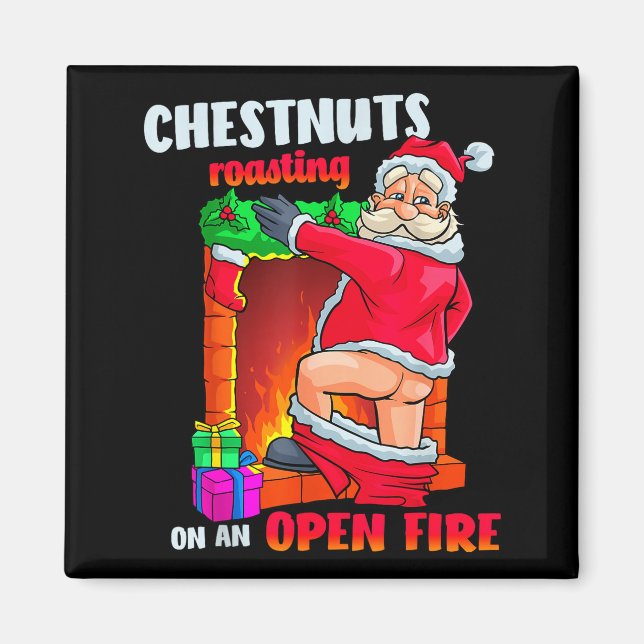 Chest Nuts Roasting Funny Naughty Santa Dirty Food Magnet (Front)