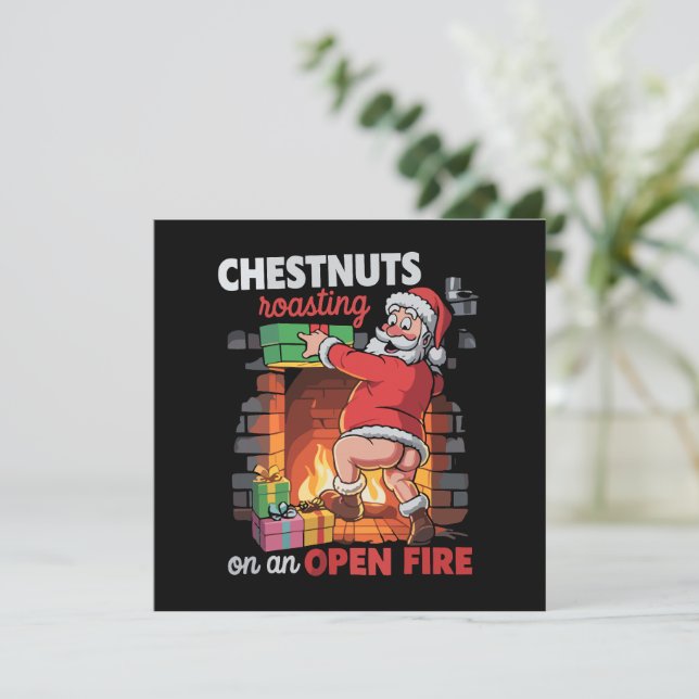Chest Nuts Roasting Funny Naughty Santa Dirty Xmas Holiday Card (Standing Front)
