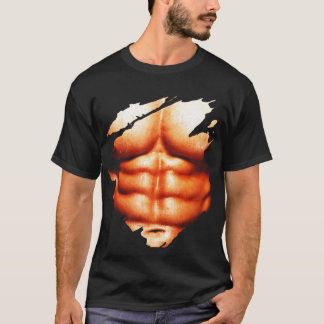 Chest Six Pack Abs Muscles Torn Shirt BEACH BODY