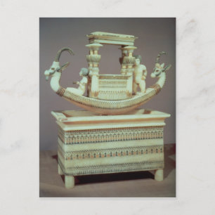 Chest with a boat decorated with two heads postcard
