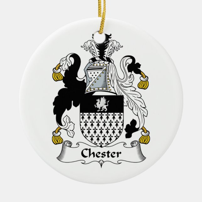 Chester Family Crest Ceramic Tree Decoration (Front)