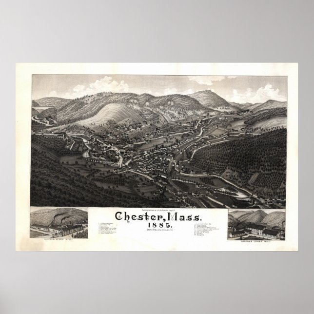 Chester Massachusetts 1885 Antique Panoramic Map Poster (Front)