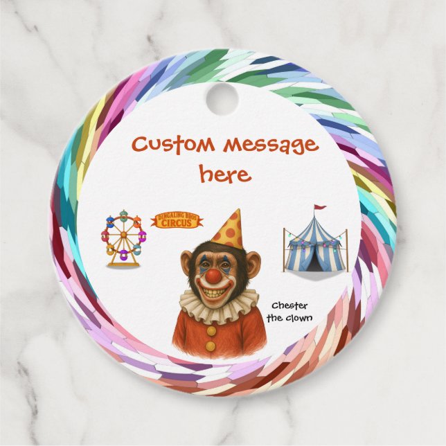 Chester the chimp clown favour tags (Front)