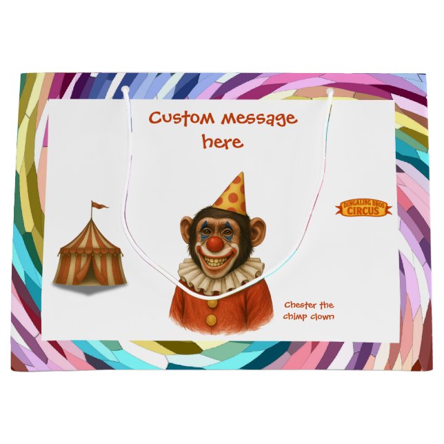 Chester the chimp clown large gift bag (Front)