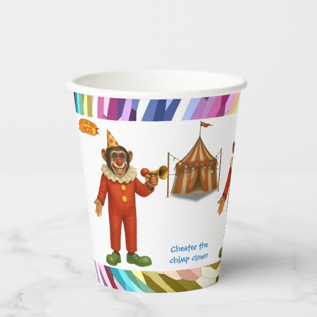 Chester the chimp clown paper cups (Front)