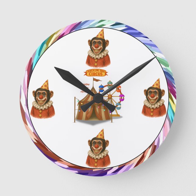 Chester the chimp clown round clock (Front)