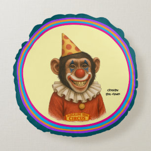 Chester the chimp clown round cushion