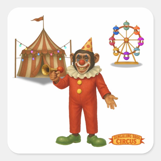 Chester the chimp clown square sticker (Front)