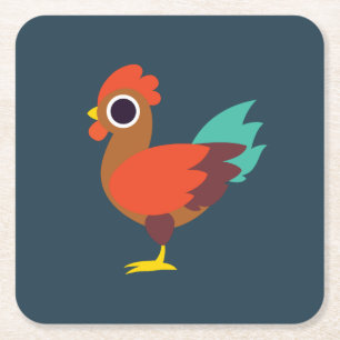 Chester the Rooster Square Paper Coaster
