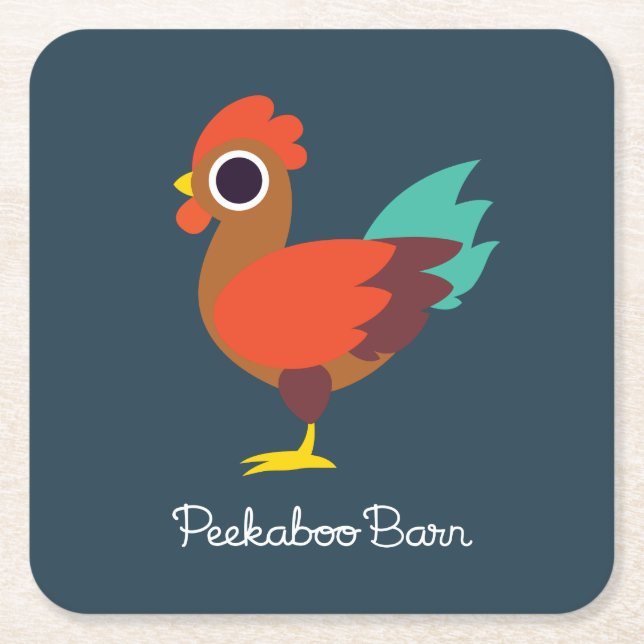 Chester the Rooster Square Paper Coaster (Front)