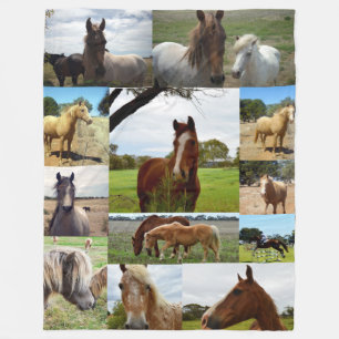 Chestnut And Arab Horses In A Picture Collage, Fleece Blanket