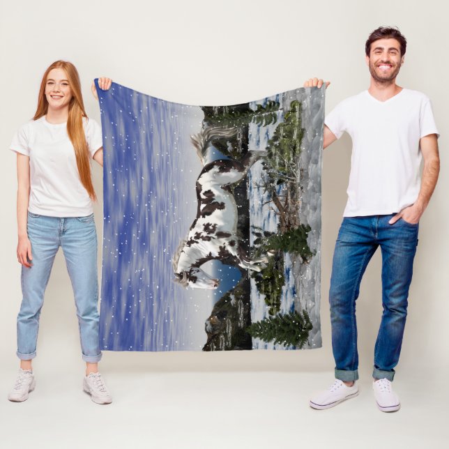 Chestnut and White Paint Horse in Snow Fleece Blanket (In Situ)