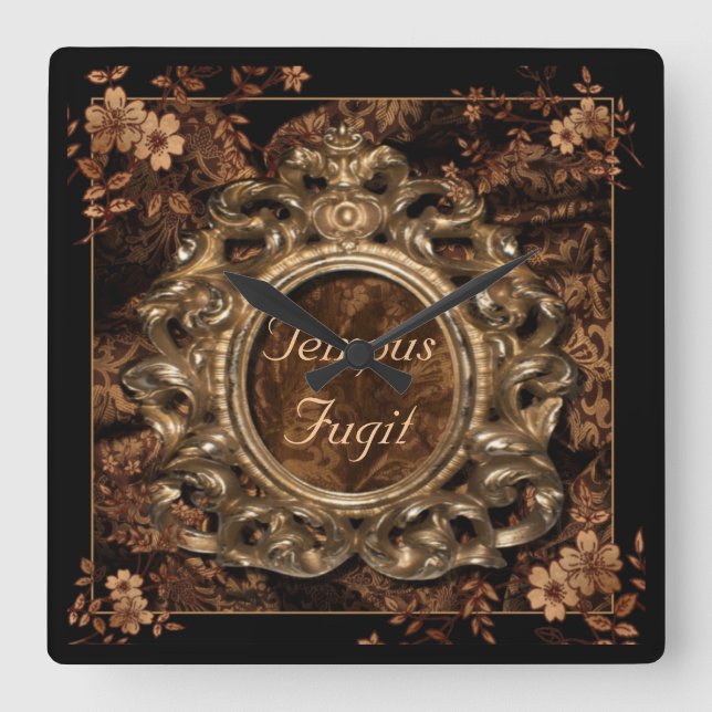 Chestnut Brocade & Tempus Fugit script Wall Clock (Front)