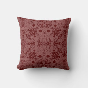 Chestnut Brown and Brick Red Flourishes Cushion