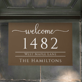 Chestnut brown family name personalised address  doormat