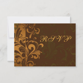 Chestnut Brown Gold/Green Swirl RSVP Reply Cards
