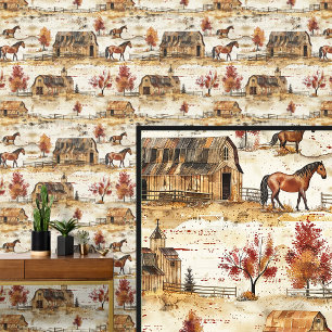 Chestnut Brown Horse Barn Autumn Ranch Wallpaper