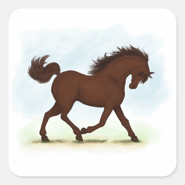 Chestnut Brown Horse Equestrian Square Sticker (Front)