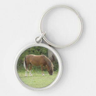 Chestnut Brown Horse Grazing Keychain