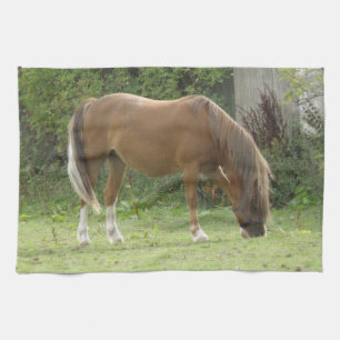Chestnut Brown Horse Grazing Kitchen Towel