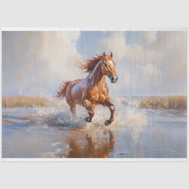 Chestnut Brown Horse on the Beach Decoupage Tissue Paper (Front)