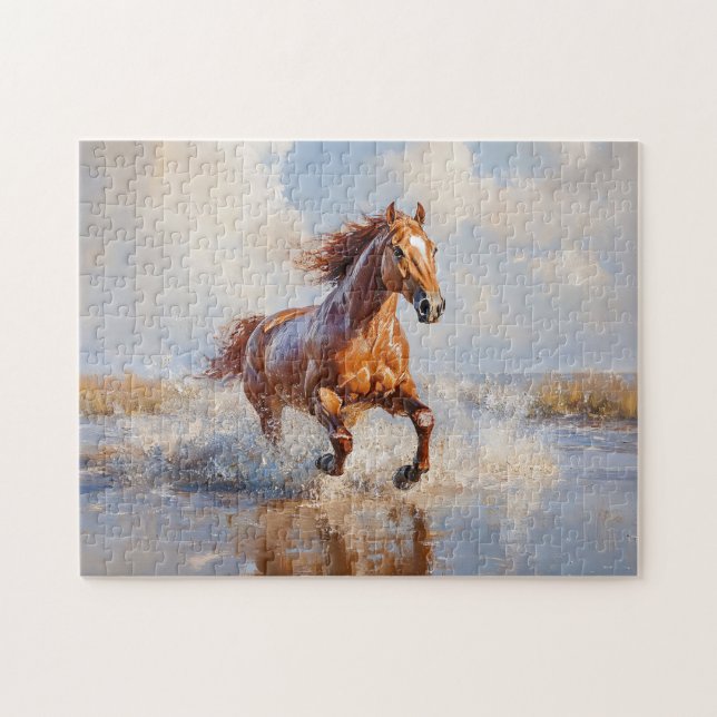 Chestnut Brown Horse Running on the Beach Jigsaw Puzzle (Horizontal)
