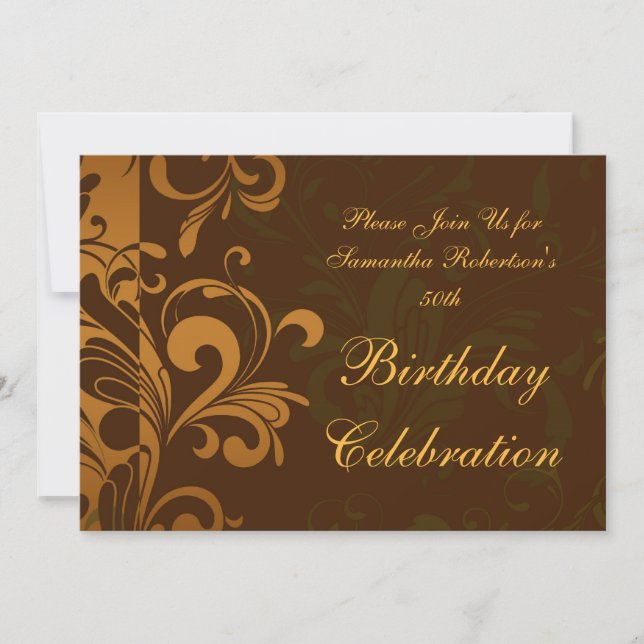 Chestnut Brown Swirl Birthday Party Invitations (Front)