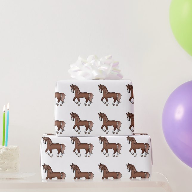 Chestnut Cute Cartoon Trotting Horse Pattern Wrapping Paper (Party Gifts)