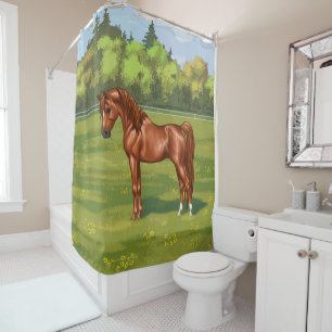 Chestnut Egyptian Arabian Horse in Spring Pasture Shower Curtain