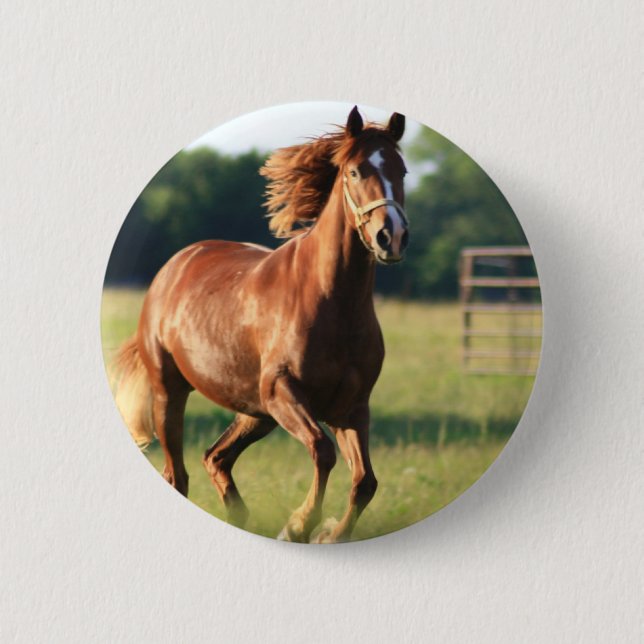 Chestnut Galloping Horse Button (Front)