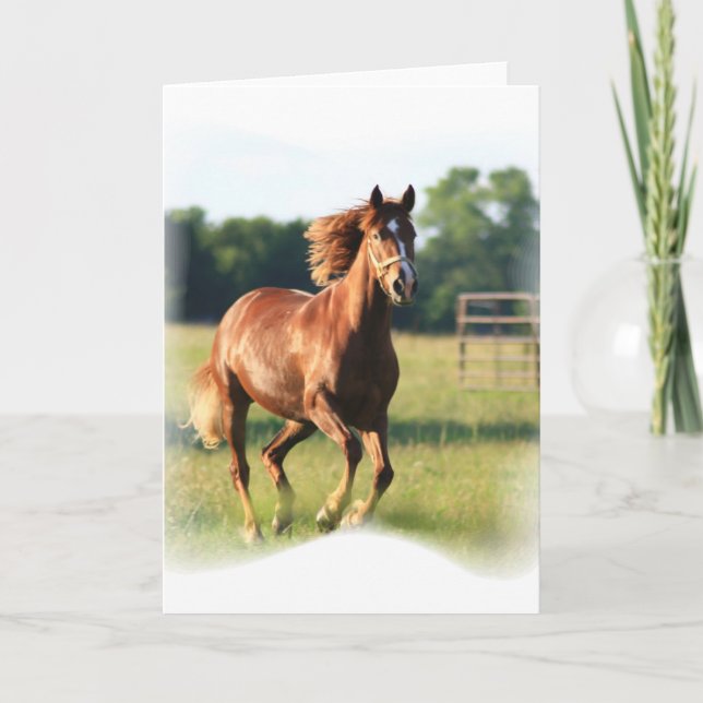 Chestnut Galloping Horse Greeting Card (Front)