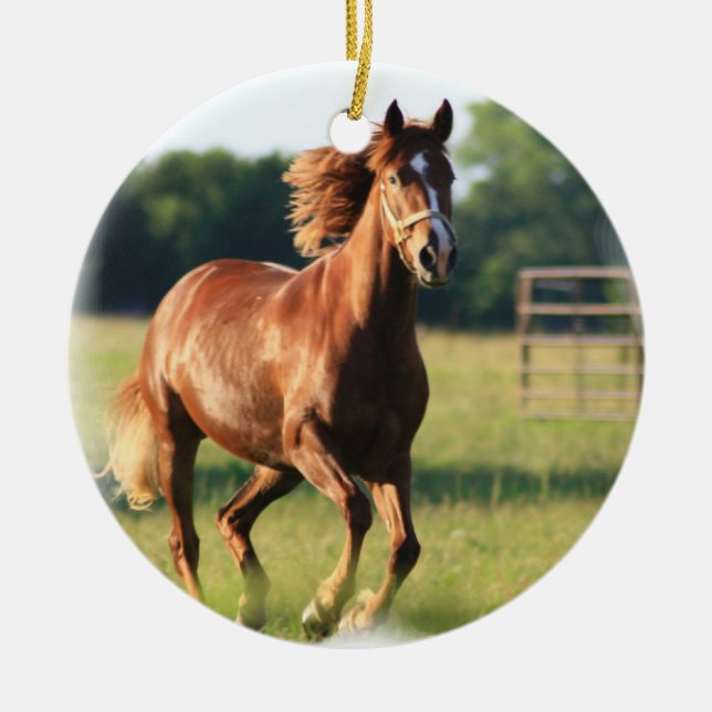 Chestnut Galloping Horse Ornament (Front)