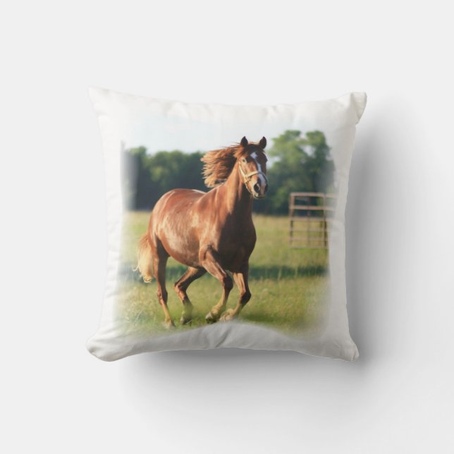 Chestnut Galloping Horse Pillow (Front)