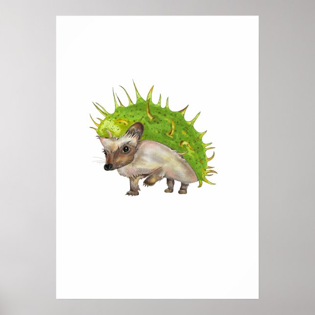 Chestnut Hedgehog Botanical Art Poster (Front)