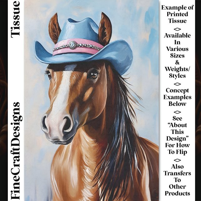 Chestnut Horse, Blue Pink Cowboy Hat CS8 Decoupage Tissue Paper (Creator Uploaded)