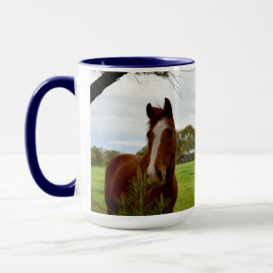 Chestnut Horse Sniffing A Banksia Tree, Mug
